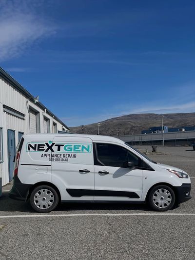 NextGen Appliance Repair service van outside the shop in Wenatchee, WA
